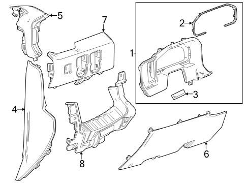 2024 GMC Sierra 3500 HD Knee Bolster, Jet Black, Driver Side Diagram for 84487348