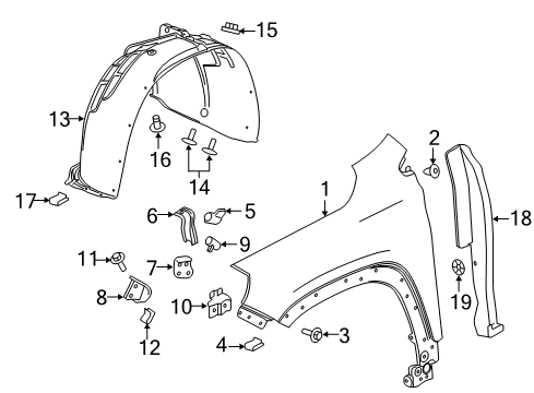 2018 GMC Terrain Fender Mounting Bracket, Front Diagram for 23349254