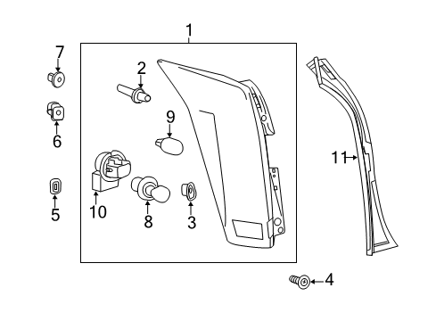 2011 Cadillac SRX Turn Signal Bulb, Clear Diagram for 10351677