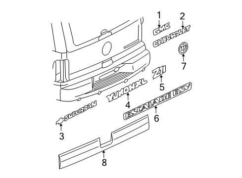 2006 Chevy Suburban 2500 Exterior Trim - Lift Gate Diagram