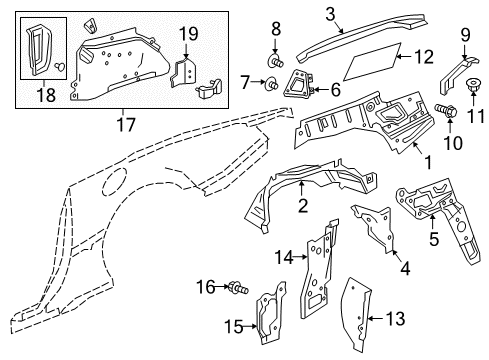 2021 Chevy Camaro Lower Extension, Rear Inner Driver Side Diagram for 23150751