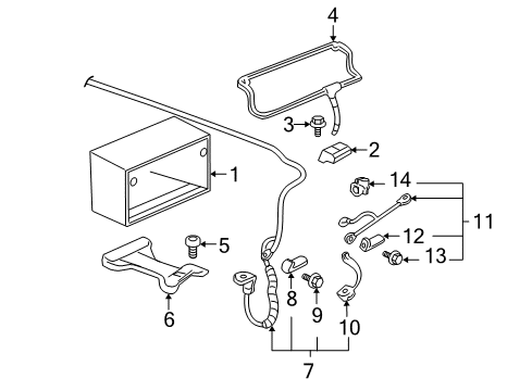 2006 Cadillac DTS Battery Hold Down Diagram for 25558374