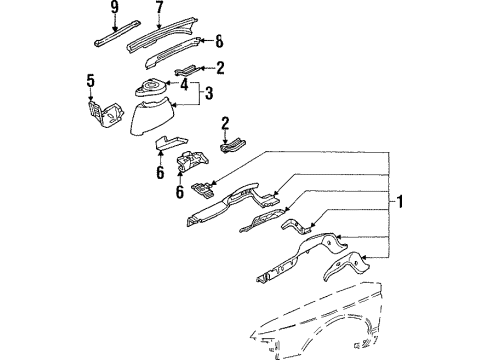 1990 Oldsmobile Cutlass Supreme Structural Components & Rails Diagram