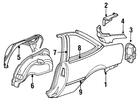 1992 Pontiac Sunbird Quarter Panel, Outer Passenger Side Diagram for 22554558