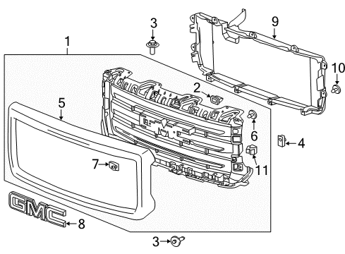 2014 GMC Sierra 1500 Grille Diagram for 23173253