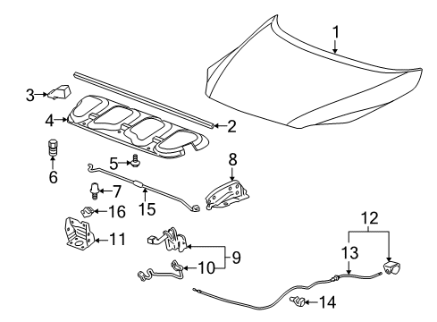 2007 Chevy Uplander Hood & Components Diagram