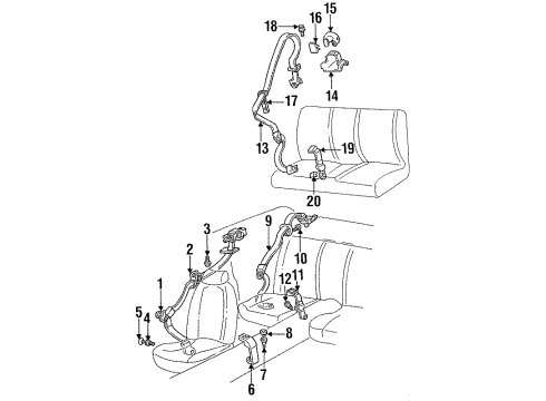 1995 Pontiac Firebird Retractor Assembly Guide, Driver Side Diagram for 10253438