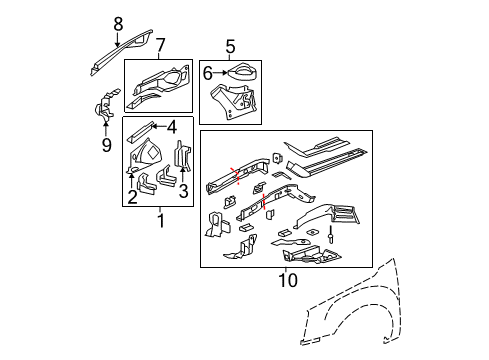 2010 Buick Lucerne Structural Components & Rails Diagram
