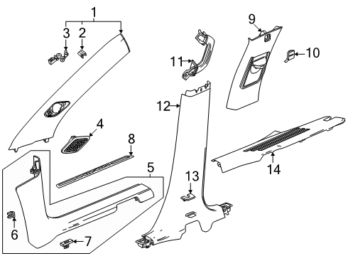 2025 Chevy Traverse Interior Trim - Pillars Diagram