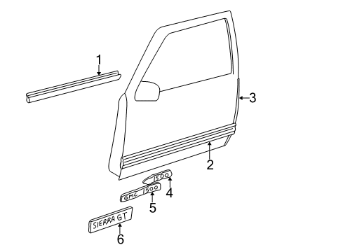 1995 Chevy C1500 Exterior Trim - Front Door Diagram