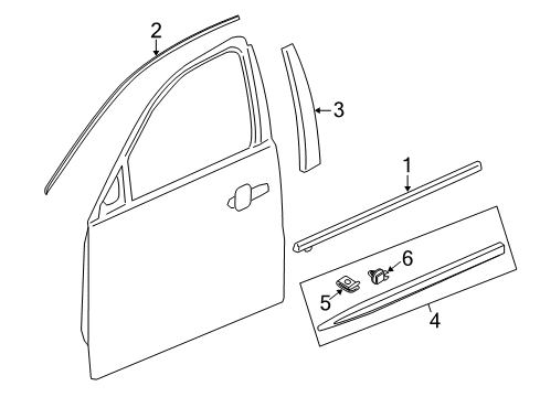 2016 Cadillac XTS Exterior Trim - Front Door Diagram