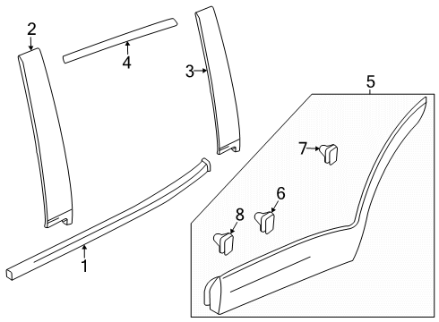 2024 Buick Envista Molding, Rear Side Door Window Reveal Diagram for 42843328