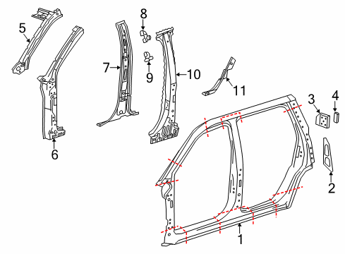 2020 Chevy Tahoe Inner Center Pillar, Driver Side Diagram for 22956406