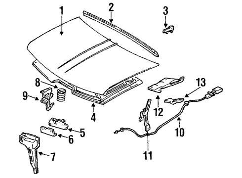 1997 Chevy Tahoe Hood & Components Diagram
