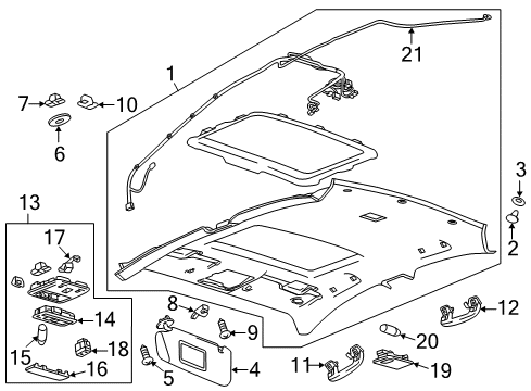 2016 Chevy Sonic Sunvisor, Driver Side Diagram for 42478249