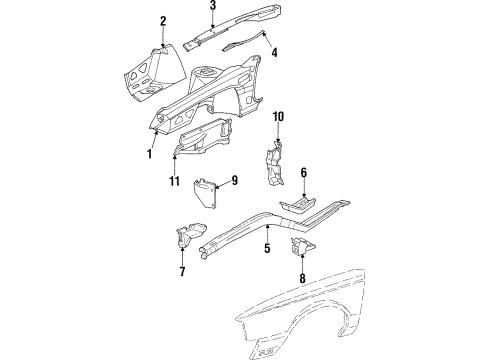 1987 Pontiac Bonneville Structural Components & Rails Diagram
