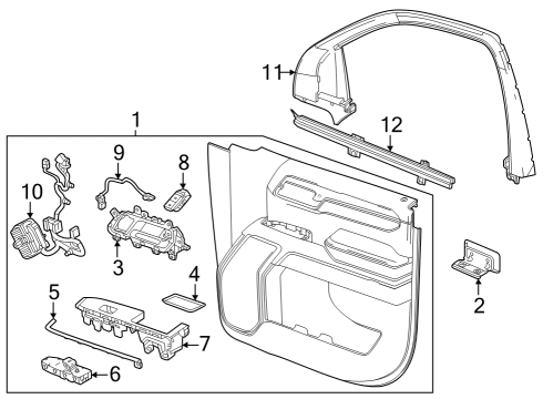 2024 Chevy Silverado 3500 HD Door Trim Panel, Black; Blue, Front Passenger Side Diagram for 85630559
