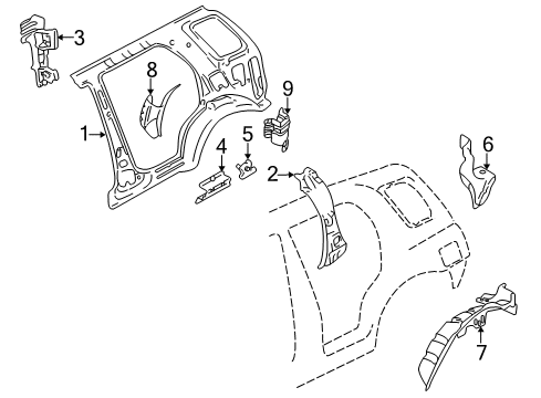 2001 Chevy Tracker Inner Structure - Quarter Panel Diagram 2 - Thumbnail