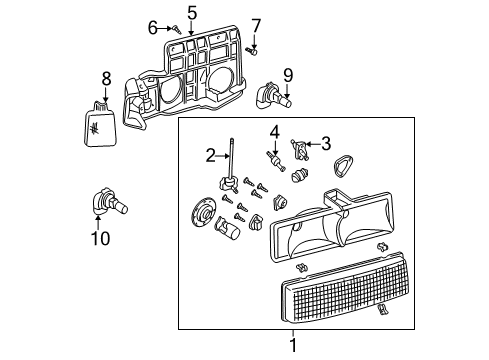 1998 Chevy Astro Headlamp Assembly Pivot Diagram for 16516604
