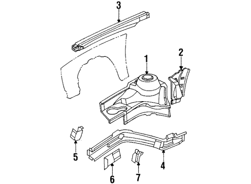 1985 Pontiac J2000 Sunbird Structural Components & Rails Diagram