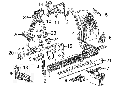 2024 Chevy Silverado EV Structural Components & Rails Diagram