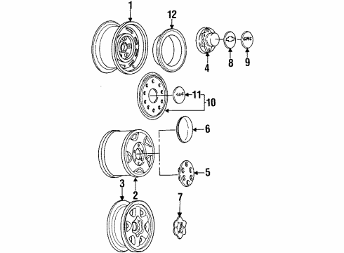 2000 Chevy Tahoe Wheel Covers & Trim Diagram