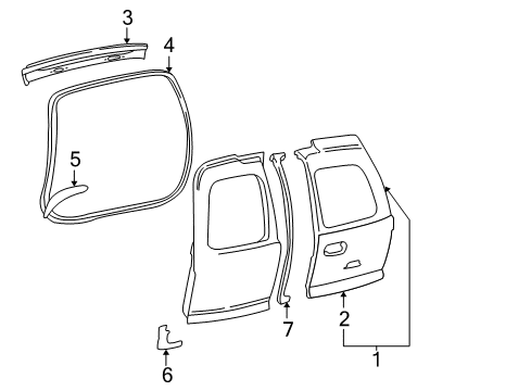 2002 Chevy Suburban 2500 Back Door & Components Diagram
