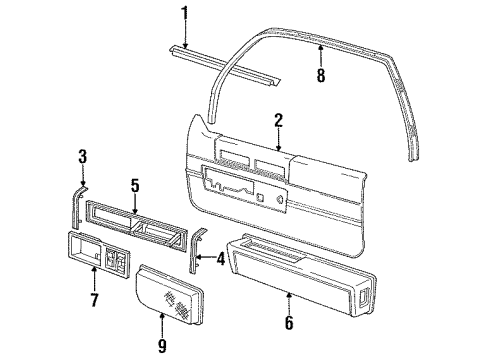 1989 Cadillac Fleetwood Interior Trim - Front Door Diagram