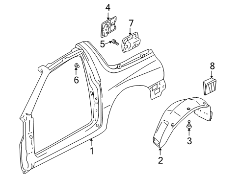 2002 Chevy Tracker Quarter Panel & Components Diagram