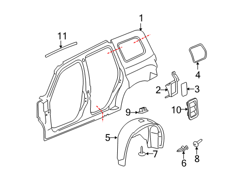 2006 Chevy HHR Quarter Panel & Components Diagram