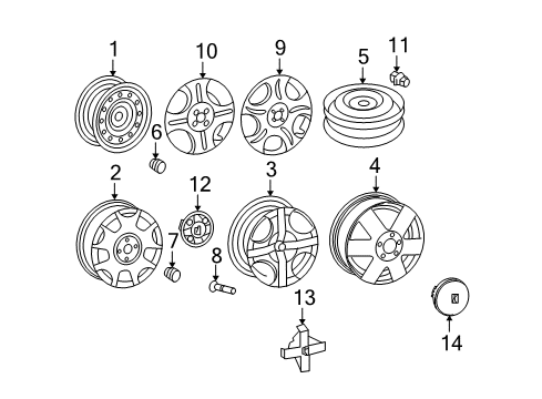 2004 Saturn Ion Wheel Nut Cap Diagram for 9594433