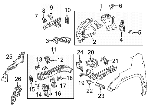 2017 GMC Acadia Apron Reinforcement, Driver Side Diagram for 23401238