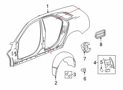 2012 Cadillac CTS Quarter Panel & Components Diagram