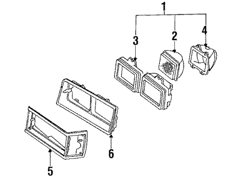 1987 Oldsmobile Cutlass Salon Headlamp Components Diagram 2 - Thumbnail