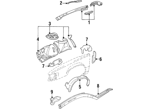 1992 Buick Park Avenue Structural Components & Rails Diagram