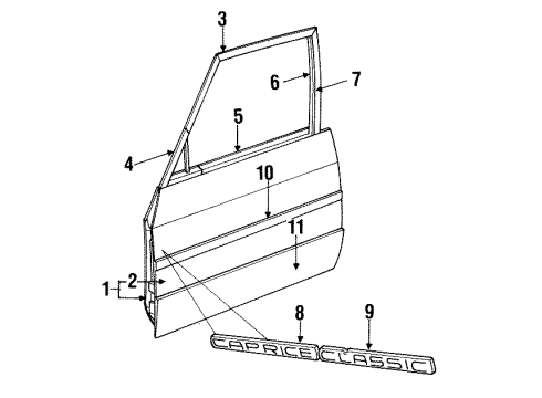 1992 Chevy Caprice Exterior Trim - Front Door Diagram