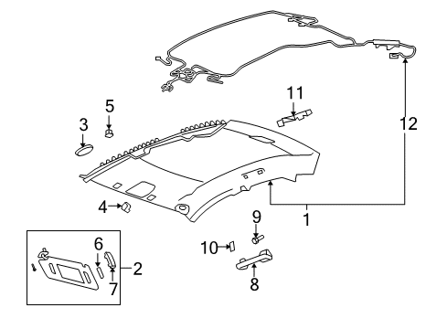 2008 Cadillac CTS Sunvisor, Titanium, Driver Side Diagram for 25827693