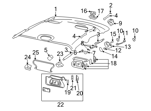 2000 Cadillac DeVille Sunvisor Clip Diagram for 12482263