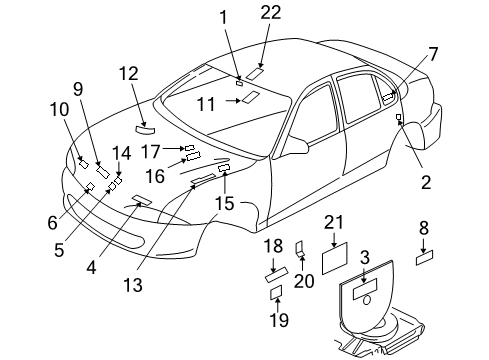 1999 Chevy Cavalier Caution Label Diagram for 15001737