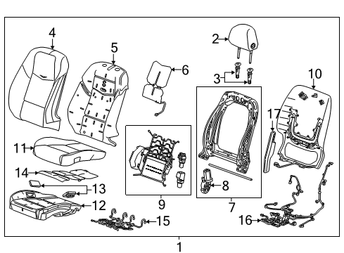 2017 Cadillac ATS Driver Seat Components Diagram 6 - Thumbnail
