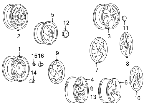 1997 Pontiac Sunfire Wheel Covers & Trim Diagram