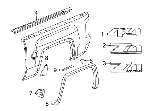 2019 Chevy Silverado 3500 HD Exterior Trim - Pick Up Box Diagram 7 - Thumbnail