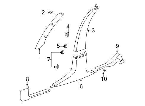 2004 Cadillac CTS Interior Trim - Pillars Diagram