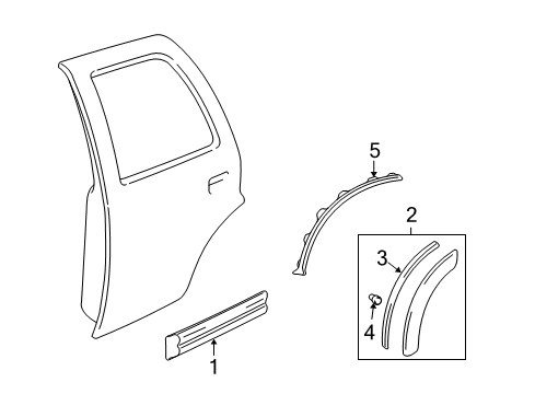 2001 Chevy Tracker Exterior Trim - Rear Door Diagram