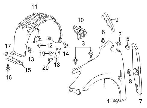 2018 Chevy Cruze Fender, Front Driver Side Diagram for 84259707