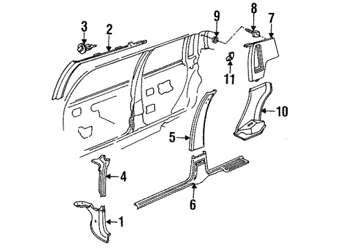 1988 Oldsmobile Cutlass Ciera Interior Molding, Passenger Side Diagram for 10078690