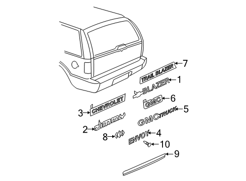 1999 Chevy Blazer Exterior Trim - Tail Gate Diagram