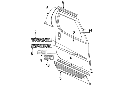 1993 Pontiac Trans Sport Door Shell, Front Passenger Side Diagram for 10286140
