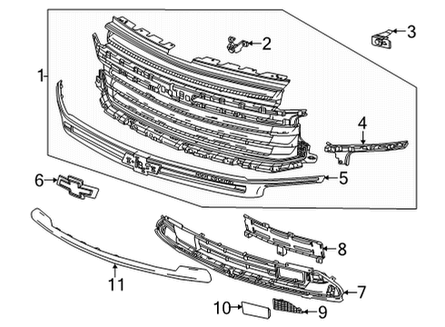 2021 Chevy Tahoe Grille & Components Diagram 2 - Thumbnail