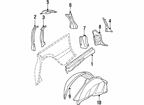 1985 Chevy Celebrity Inner Components - Quarter Panel Diagram 3 - Thumbnail